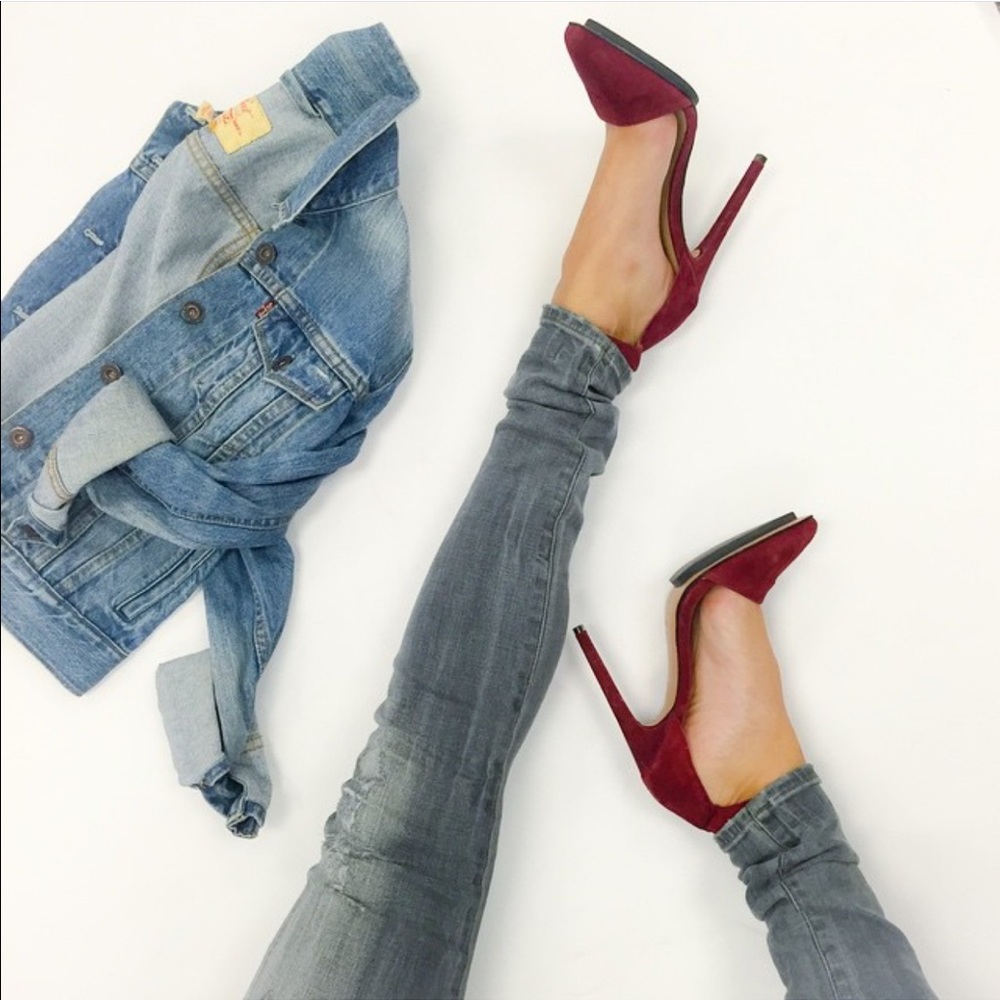 Wine-Colored Suede Pumps